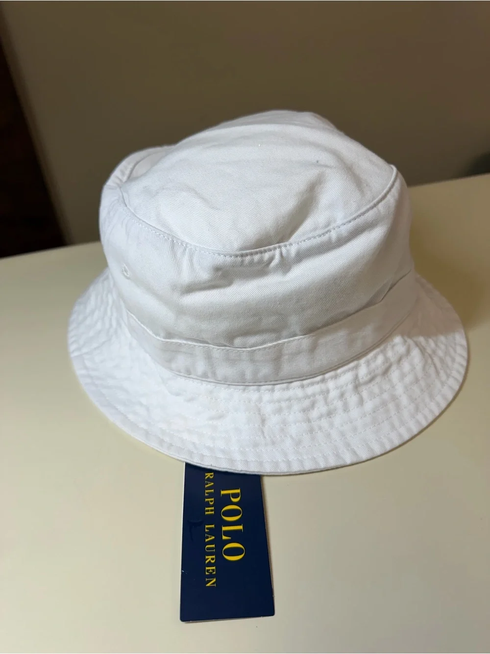 Polo by Ralph Lauren White Bucket Hat with Navy Pony Logo